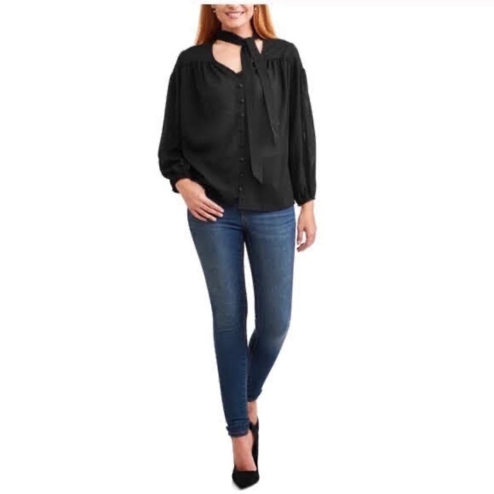 Tie Neck Blouse, Black